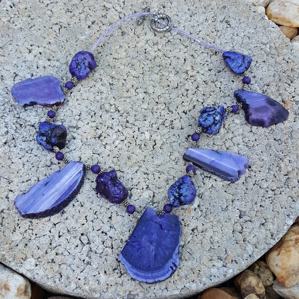 Purple agate geod necklace
